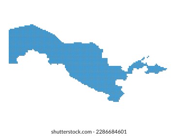 An abstract representation of Uzbekistan, vector Uzbekistan map made using a mosaic of blue dots with shadows. Illlustration suitable for digital editing and large size prints.