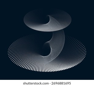 Abstract representation of wormhole geometry with curved space fabric and halftone particle flow.