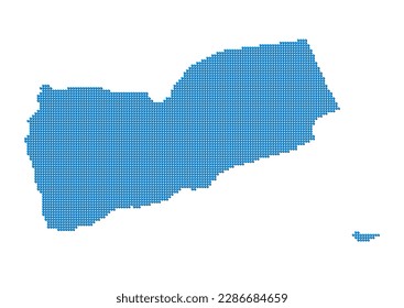 Una representación abstracta de Yemen, un mapa vectorial de Yemen hecho usando un mosaico de puntos azules con sombras. Ilustración adecuada para la edición digital y las impresiones de gran tamaño.