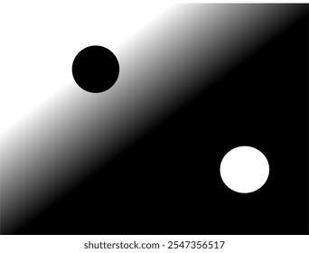 Representación Abstractas del símbolo del Yin Yang con llamativos círculos en blanco y negro, destacando la dualidad y el equilibrio en un estilo minimalista.