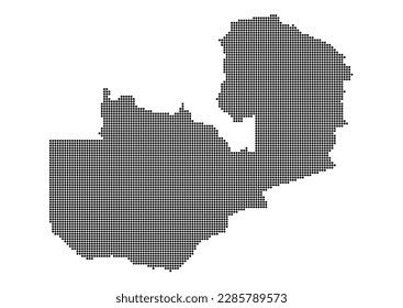 An abstract representation of Zambia using a mosaic of black dots. Illlustration suitable for digital editing and large size prints.
