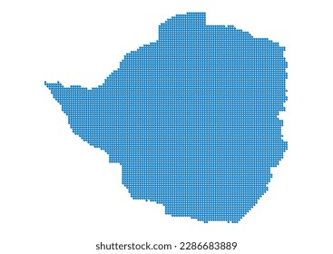 An abstract representation of Zimbabwe, vector Zimbabwe map made using a mosaic of blue dots with shadows. Illlustration suitable for digital editing and large size prints.