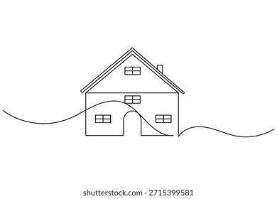 Abstract residential house continuous one line drawing vector illustration on white