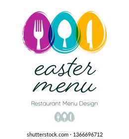 Abstract restaurant easter menu design with cutlery signs