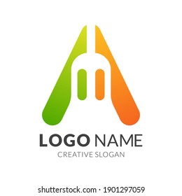 Abstract restaurant logo design. letter A, Spon and Knife logo mark