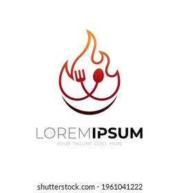 Abstract restaurant logo with fire design vector, line style logo template