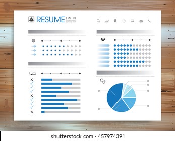 Abstract resume info graphic background on wood texture. Vector illustration.