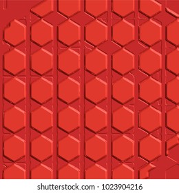 abstract retro 3D background pattern with red hexagon shaped embossed elements on scarlet background, vector illustration
