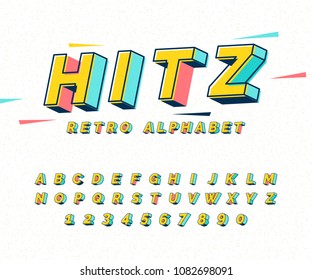 Abstract Retro 3D Font Alphabets, Pop Color, Vintage, Typeface, Set