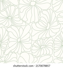 Abstract retro 70s background. Psychedelic vector seamless pattern. Groovy 60s fashion print. Vintage hippie floral illustration. Old school wavy line art wallpaper