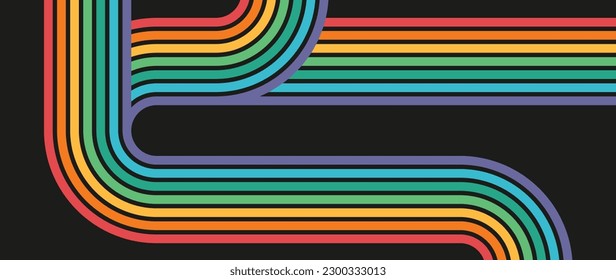 Abstract retro 70s background vector. Colorful vintage 1970 stylish wallpaper with lines, stripes, curve shapes. Illustration design suitable for poster, banner, decorative, wall art.