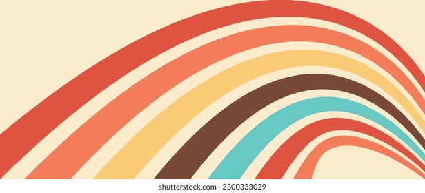 Abstract retro 70s background vector. Colorful vintage 1970 stylish wallpaper with lines, stripes, curve shapes. Illustration design suitable for poster, banner, decorative, wall art.