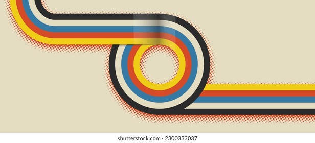 Abstract retro 70s background vector. Colorful vintage 1970 stylish wallpaper with lines, stripes, curve, circle shapes. Illustration design suitable for poster, banner, decorative, wall art.