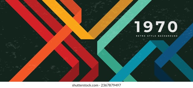 Abstract retro 70s background vector. Colorful vintage 1970 stylish wallpaper with lines, stripes, curve shapes. Illustration design suitable for poster, banner, decorative, wall art.