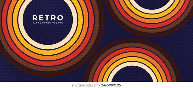 Abstract retro 70s background vector. Colorful vintage 1970 grunge stylish wallpaper with lines, stripes, curve shapes. Illustration design suitable for poster, banner, decorative, wall art.
