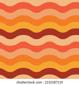 Abstract retro 70s groovy waves seamless pattern in brown, orange, yellow , red and cream . For backgrounds, posters and wallpaper 