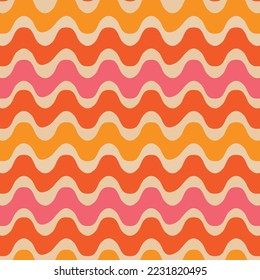 Abstract retro 70s groovy waves in orange, pink and mustard yellow over light cream background. For retro backgrounds, home décor and posters