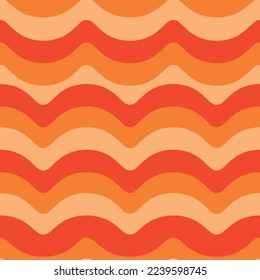 Abstract retro 70s groovy waves seamless pattern in orange , red and beige. For retro posters, textile and fabric