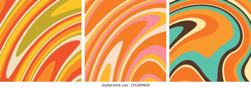 Abstract Retro 70s Pattern Groovy Wavy Mid Century Modern Aesthetic Vector Illustration Set