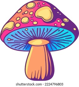 Abstract Retro 70's psychedelic hippie mushroom illustration Vector isolated.Groovy art. Multicolor mushroom illstration vector. for copy space and design asset. for tshirt print. Mushroom mascot logo