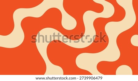 Abstract retro 70s style seamless pattern with groovy orange and beige liquid waves. Funky psychedelic vector-style background texture for wallpaper, fabric print, or creative design projects.