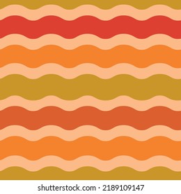 Abstract retro 70s waves seamless pattern in red, orange, beige and green. For retro posters, textile and fabric