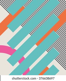 Abstract Retro 80s Background With Geometric Shapes And Pattern. Material Design. Eps10 Vector Illustration.