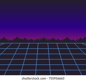 Abstract retro 80's sci-fi pixel art background