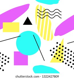 Abstract retro 80x background with geometric shapes and dotted texture. Minimal seamless pattern, printable journaling card, creative card, art print, minimal label design for banner, poster, flyer