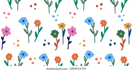 Abstract retro aesthetic groovy daisy flowers. Vintage floral mid century art prints. Hand drawn set, boho groovy style. Vector illustration. Seamless pattern aesthetic groovy  flower 