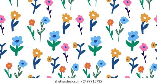 Abstract retro aesthetic groovy daisy flowers. Vintage floral mid century art prints. Hand drawn set, boho groovy style. Vector illustration. Seamless pattern aesthetic groovy  flower 