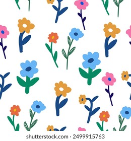 Abstract retro aesthetic groovy daisy flowers. Vintage floral mid century art prints. Hand drawn set, boho groovy style. Vector illustration. Seamless pattern aesthetic groovy  flower 
