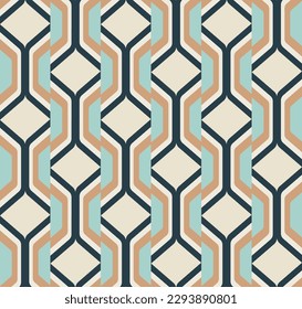 Abstract Retro Art Deco Decorative Psychedelic Colorful Geometric Vector Seamless Pattern Trendy Fashion Colors Perfect for Allover Fabric Print or Wrapping Paper Wall Paper Beige Blue Tones