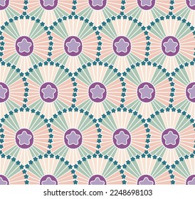 Abstract Retro Art Deco Fan Stars Geometric Vector Seamless Pattern Trendy Fashion Sweet Colors Perfect for Allover Fabric Print or Wrapping Paper Pastel Blue Lilac Tones