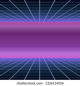 Abstract retro background in 80s style, Futuristic landscape, party background. Perspective grid. Mirror reflection. Vector