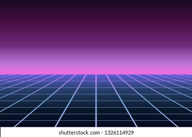 Abstract retro background in 80s style, Futuristic landscape, party background. Perspective grid. Vector
