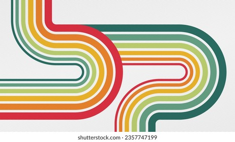 Abstract retro background with colorful curved lines. Vector illustration.