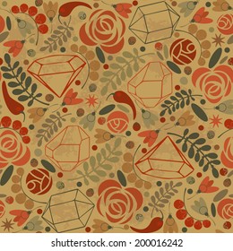 Abstract retro background with crystals, roses and spices.