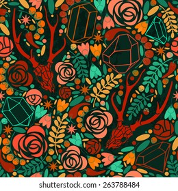 Abstract retro background with crystals , roses and spices.