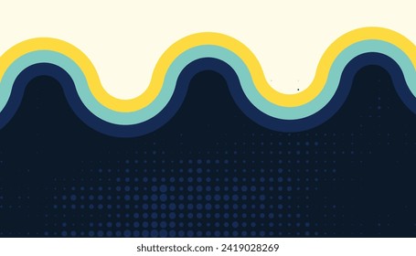 Abstract retro background design with rounded striped and dot elements. Vector illustration.	