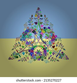 Abstract Retro Background Design. Tender fabric pattern. Blue and yellow on colors. Pattern. Ukrainian style. Freedom.