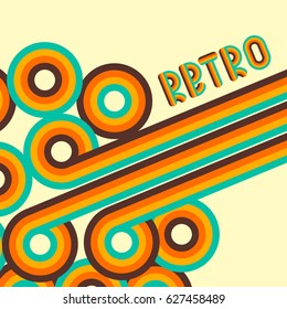Abstract retro background, digital lines and circles, design70s, vector.