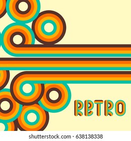 Abstract retro background, digital lines and circles, design 70s, vector.