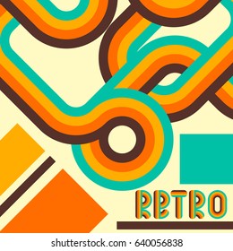 Abstract retro background, digital lines and circles, design 70s, vector.