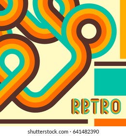 Resumen de fondo retro, líneas y círculos digitales, diseño 70s, vector.