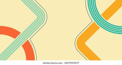 Abstract retro background with flowing, interwoven parallel lines in teal and orange on a cream backdrop