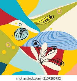 Abstract retro background with geometric flat shapes, vector.