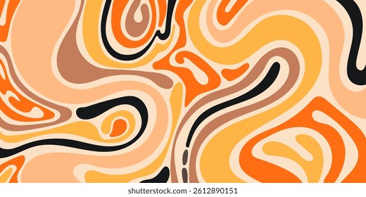 Abstract Retro Background with Groovy Colored Wavy Lines. Vintage design with bulky fluid shapes. Perfect for posters, print, web, branding