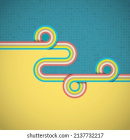 Abstract retro background with lines and circles. Blue and yellow colors