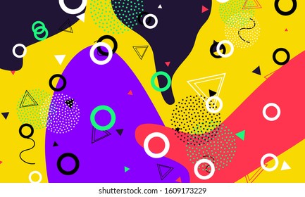 Abstract retro background. Memphis. 90s pattern. Geometric shapes background. Vector Illustration. Hipster style 80s-90s.